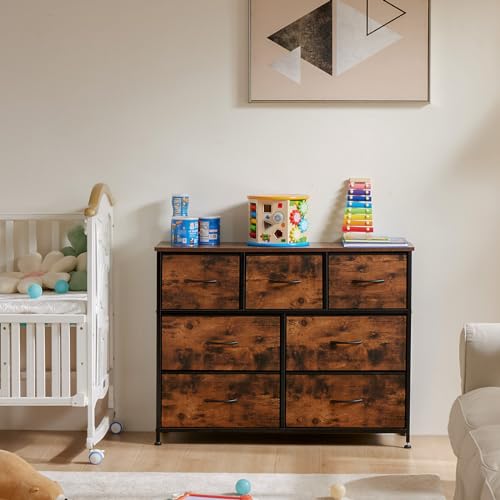 7 Drawer Fabric Dresser for Bedroom, Clothes Storage Tower, Brown, view 3