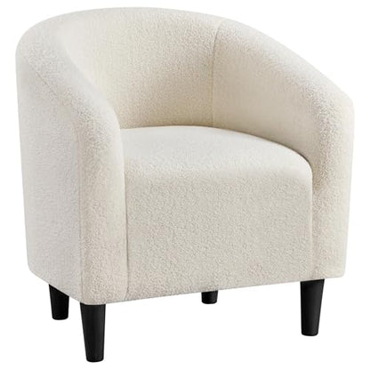 Yaheetech Sherpa Accent Chairs, Compact Furry Barrel Chairs with a Curved Silhouette for Small Spaces, Living Room, Bedroom, Ivory