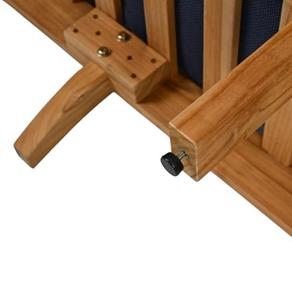 SAFAVIEH Couture Outdoor - Martinique 3-Seat Sofa - Natural & Navy - Teak Wood - Slatted Coastal Design - Ideal for Patio, Deck, Porch, Backyard, 18.3" Seat Height (CPT1013J)