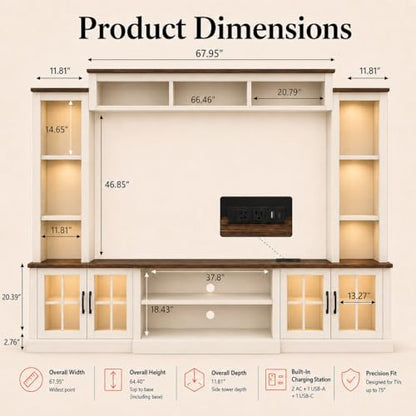 White Farmhouse TV Stand, Entertainment Center, view 3