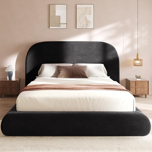 Queen Size Bed Frame, Curved Arched Soft Cloud Bed with Headboard, view 2