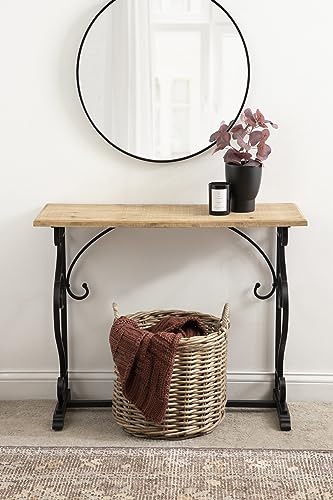 Wyldwood Solid Wood Farmhouse Console Table, 36 x 13 x 30, Hazelnut and Black, Rustic Ornate Wood and Metal Entryway Table with Unique Scrolling Base Design