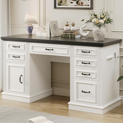 Farmhouse 57" Executive Desk with 7 Drawers, view 2