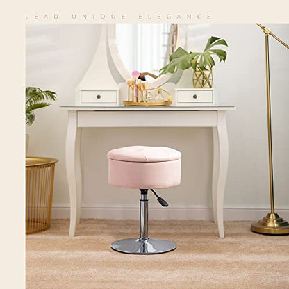 360°Swivel Vanity Stool Chair for Makeup Room, Height Adjustable Stool for Vanity with Storage, Small Pink Faux Leather for Bathroom, Living Room