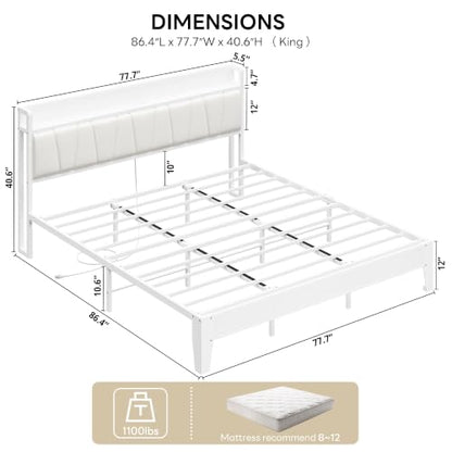 King Bed Frame with Storage Headboard and Charging Station, view 3