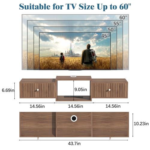 43" Floating TV Stand, Wood Entertainment Center with Big Storage, view 4