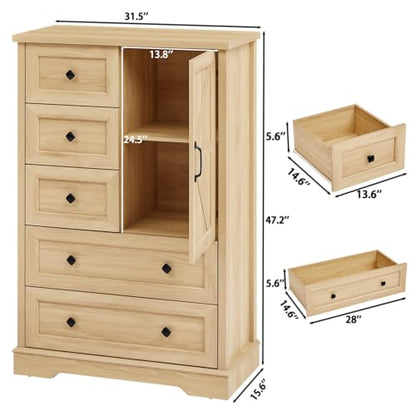 Farmhouse Dresser for Bedroom, Tall Chest of Drawers, Natural Oak, view 3