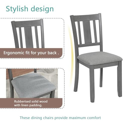 LUMISOL 5-Piece Modern Dining Set, Rectangular Wooden Kitchen Table with 4 Upholstered Chairs for Kitchen, Dining Room, Living Room, Grey