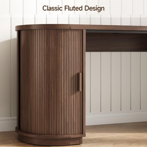 70" Fluted Executive Desk with File Drawers (Walnut), view 7