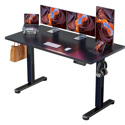 Height Adjustable Electric Standing Desk, 63 x 28 Inches Sit Stand up Desk, Memory Computer Home Office Desk, Carbon Fiber Black