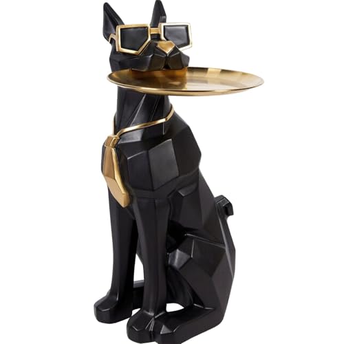 Black 27-Inch Dog Side Table, Butler Statue with Tray & Tissue Holder, view 2