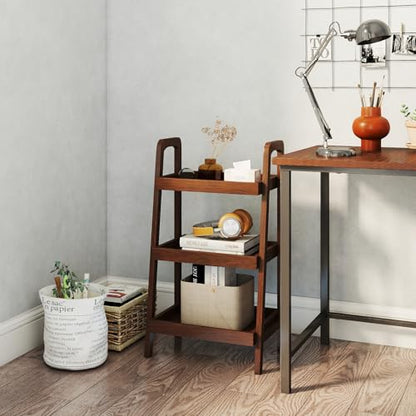 100% Solid Sofa Table - Versatile Design Narrow End Table with 3-Tier Open Storage for Living Room, Bedroom, or Small Spaces - Ladder Shelf for Study (Walnut)