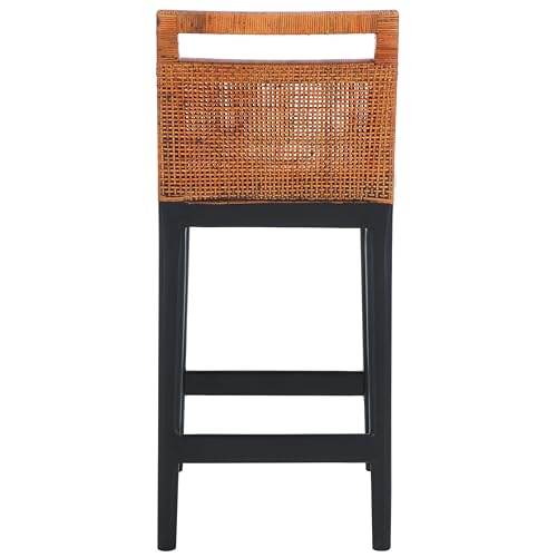SAFAVIEH Furniture - Darin Counter Stool - Brown & White - Solid Wood - Coastal Upholstered Design - Ideal for Kitchen, Bar Area, Dining Room - Fully Assembled (BST4001D)