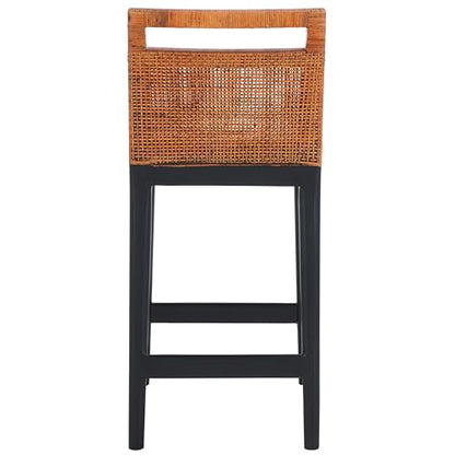 SAFAVIEH Furniture - Darin Counter Stool - Brown & White - Solid Wood - Coastal Upholstered Design - Ideal for Kitchen, Bar Area, Dining Room - Fully Assembled (BST4001D)