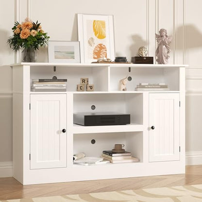 Farmhouse TV Stand for 65 in TV, Modern Entertainment Center, White, view 7