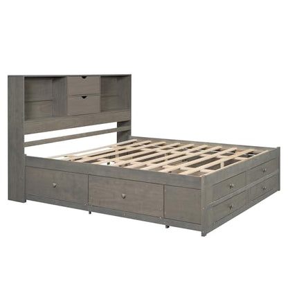 King Size Bed Frame with Storage Headboard and 8 Drawers, view 8
