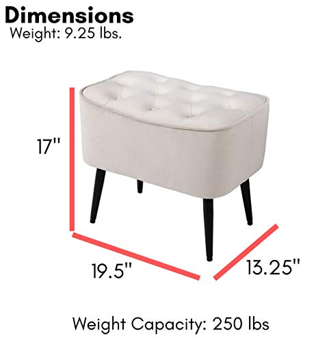 Tufted Curve Ottoman Velvet Foot Stool - Modern Upholstered Padded Footrest for Living Room or Bedroom - Small Cushioned Accent Chair for Couch, Sofa, or Extra Seating (Tan)