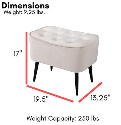 Tufted Curve Ottoman Velvet Foot Stool - Modern Upholstered Padded Footrest for Living Room or Bedroom - Small Cushioned Accent Chair for Couch, Sofa, or Extra Seating (Tan)