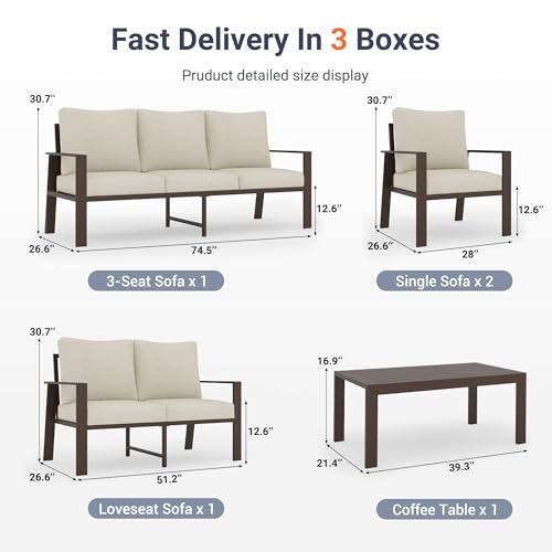 Aluminum Outdoor Patio Furniture Set 7-Seat Metal Patio Conversation Sets with Coffee Table and Water-Resistant Cushions, Modern Patio Sectional Sofa for Porch, Deck, Backyard, Poolside