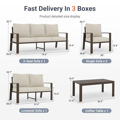 Aluminum Outdoor Patio Furniture Set 7-Seat Metal Patio Conversation Sets with Coffee Table and Water-Resistant Cushions, Modern Patio Sectional Sofa for Porch, Deck, Backyard, Poolside