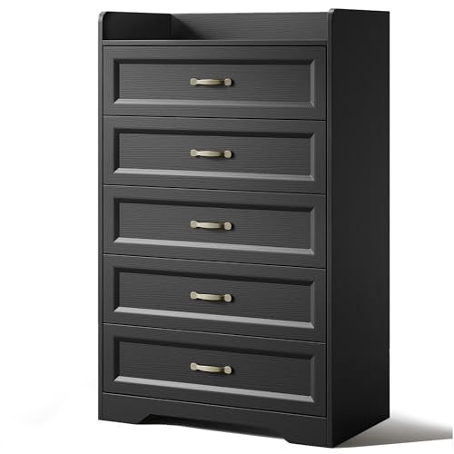 2-Piece Bedroom Furniture Set, 2-PC Dresser Set for Bedroom, Includes a 5 Drawer Dresser and a 6 Chest of Drawers, with Smooth Rail, Handles, Anti-Tipping, Large Storage Space, Black