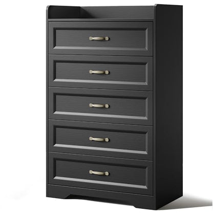 2-Piece Bedroom Furniture Set, 2-PC Dresser Set for Bedroom, Includes a 5 Drawer Dresser and a 6 Chest of Drawers, with Smooth Rail, Handles, Anti-Tipping, Large Storage Space, Black
