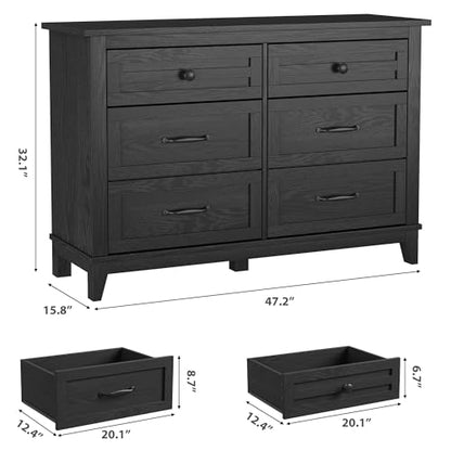 6 Dresser for Bedroom, 47 in Wide Drawer Dresser with Storage Freestanding, view 3