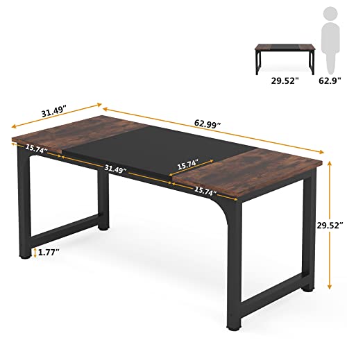 Tribesigns 63” Executive Desk, Large Office Computer Desk with Thicken Frame, Modern Simple Workstation Business Furniture for Home Office, Rustic Brown/Black