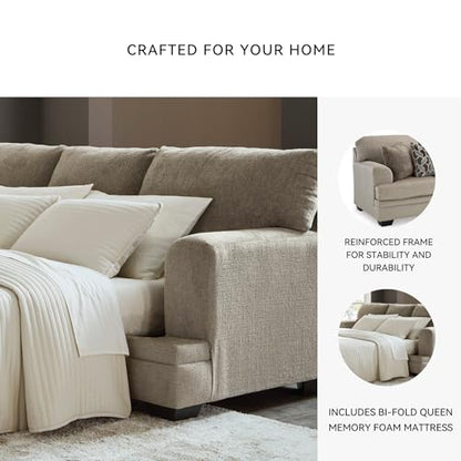 Signature Design by Ashley Stonemeade Contemporary Sofa Sleeper with Folding Gel Memory Foam Mattress, Reversible Cushions and 4 Accent Pillows, Queen, Light Brown
