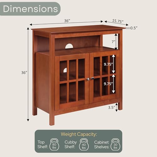 Big Sur Highboy TV Stand 36" - Modern Entertainment Center For TVs up to 40", Storage Cabinet for Dining, Living Room, & Entryway, Console Hall Table with Shelves, Cherry