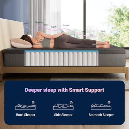 Twin Mattress, 10 Inch Twin Size Mattress in a Box, Medium Firm Hybrid Mattresses with Smarts™ Coil and Gel Memory Foam for Cool Night Sleep & Pressure Relief, CertiPUR-US Certified