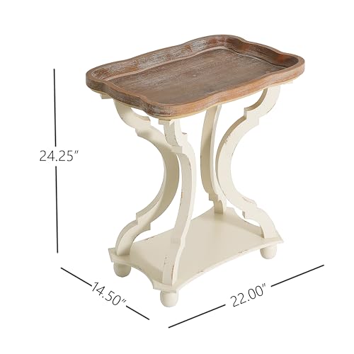 Esther French Country Accent Table with Rectangular Top, Natural + Distressed White