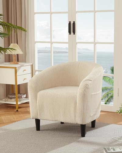 Barrel Accent Chair Corduroy Club Chair Elegant Armchair Cozy Backrest for Living Room Bedroom Reception Room Office - Beige