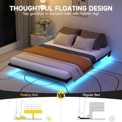 Floating Bed Frame King Size with LED Lights and Charging Station, view 4