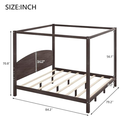 Wood Canopy Bed Frame King, with Headboard and 8 Support Legs, view 3