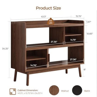 44" Buffet Sideboard Cabinet with Outlet Sliding Door, Walnut, view 3