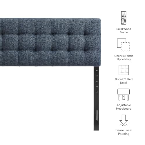 Lily Full Size Headboard with Biscuit Tufting in Navy - Fabric Upholstery with Padded Design and 5 Height-Adjustable Mounts