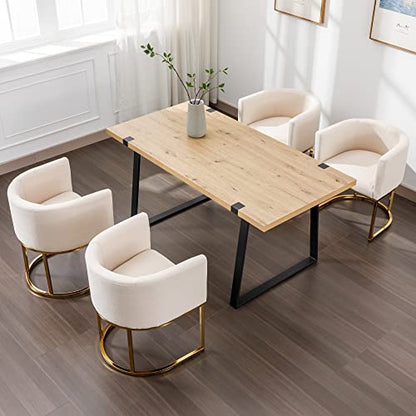 Linen Fabric Dining Chairs Set of 4 Modern Barrel Arm Chairs with Golden Frame, Upholstered Kitchen Chairs 18.5" Wide Accent Chairs for Living Room Dining Room Restaurant, Cream