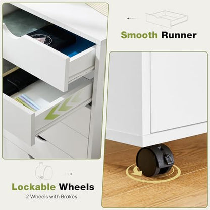 7 Drawer Rolling Storage Cabinet, Wood Under Desk Mobile Dresser with Wheels, view 5