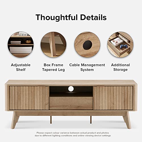 Brooklyn Mid-Century Modern TV Stand, for TVs up to 50” / 59" Waveform Panel, Sleek Curved Profile with Adjustable Shelf and Sturdy Box Frame Leg (Golden Oak, 57")