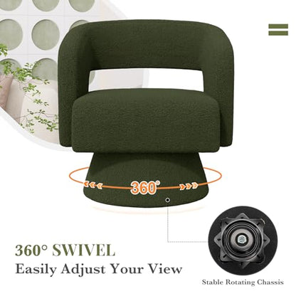 Swivel Barrel Accent Chair Set of 2,Oversized Teddy Upholstered Round Swivel Chairs,Modern Luxury 360 Degree Living Room Vanity Chair for Bedroom Office,Green,2PCS