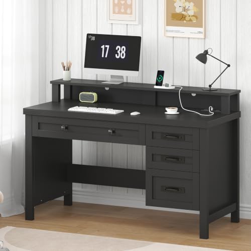 47" Farmhouse Computer Desk with Drawers & Outlets for Home Office, Bedroom, view 2