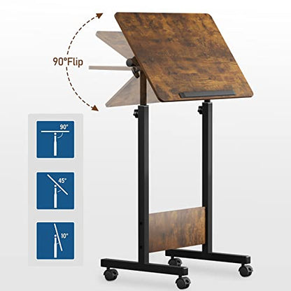 Height Adjustable Mobile Standing Desk 16×24 in,360° Flip Desk Stand Desks Home Office Table Standing for Small Space Offices,Easy to Assemble(Adjustable Height: 32in-47in)