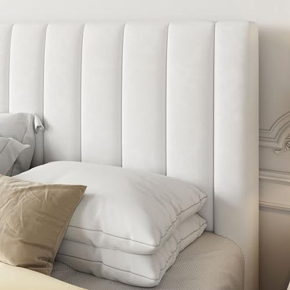Queen Bed Frame/Velvet Upholstered Bed Frame with Vertical Channel Tufted, view 5