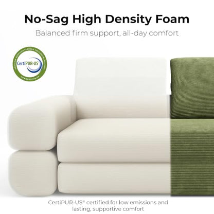 FlipNest Convertible Sleeper Sofa Bed Floor Sofa 3-in-1 No Assembly, Foldable Mattress with Corduroy Upholstery Olive Green, Lounge Loveseat Couch for Living Room Studio Guest Room