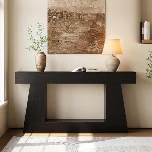 63" Farmhouse Console Table with Storage, Rustic Sofa Table for Entryway, Narrow Long Sofa Table Behind Couch, Console Table for Living Room, Hallway—Versatile Storage Solution, Black