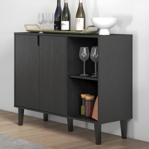 Kitchen Buffet Cabinet Storage Sideboard with 2 Doors 2 Shelves, 41.8" L x 15" W x 32.5" H (Black)