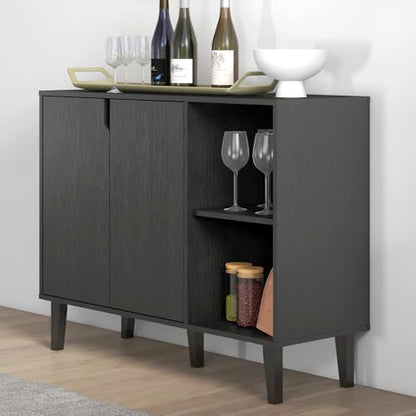 Kitchen Buffet Cabinet Storage Sideboard with 2 Doors 2 Shelves, 41.8" L x 15" W x 32.5" H (Black)