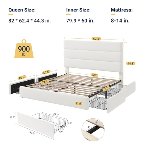 Modern Queen Size Platform Bed Frame with 4 Storage Drawers, view 3