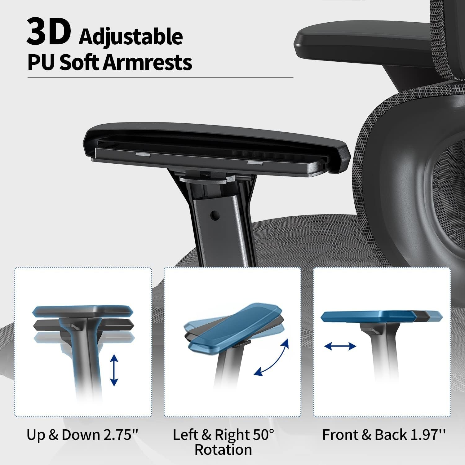 Ergonomic Mesh Office Chair with 3D Adjustable Armrest,Plastic Frame High Back Desk Computer Chair Ergo3D Ergonomic Office Chair with Wheels for Home & Office Black